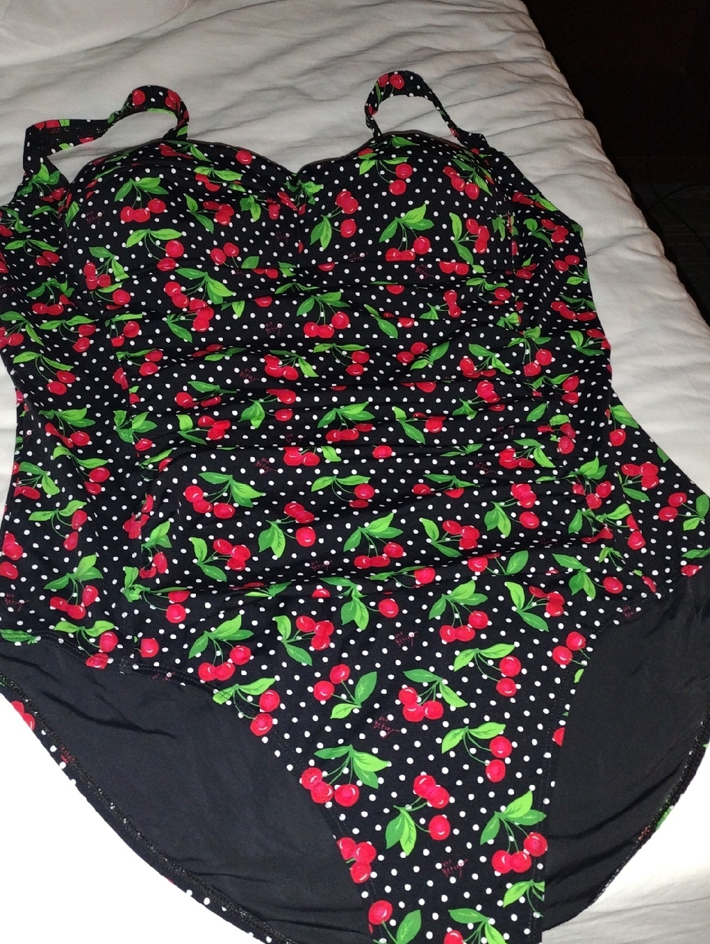 Betsey Johnson Black Cherry Polka Dot One-Piece Swimsuit